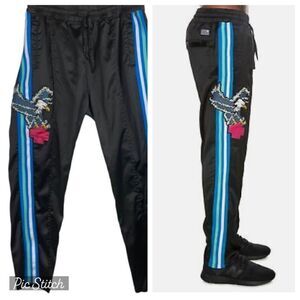 Pink Dolphin Take Flight Black Satin Striped Embroidered Eagle Track Pants Large